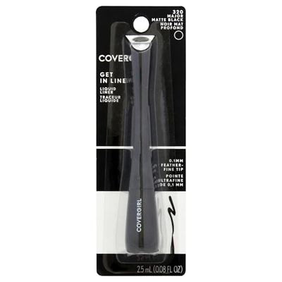 COVERGIRL Get In Line Liquid Eyeliner, Black Crystal, Long Lasting, 0.08 Ounces, Feather-Fine Tip, Contour-Grip Handle, Quick-Dry Liquid Eyeliner, Removes Easily