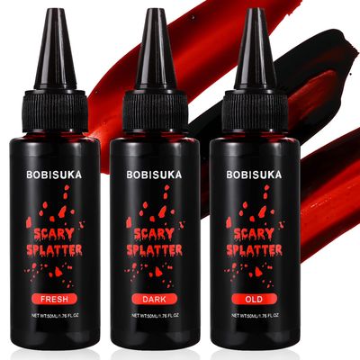 BOBISUKA 3PCS Halloween Fake Blood Makeup Kit, Fresh Dark Old Fake Blood washable Realistic Liquid Dripping Stage Blood Makeup Kit for Halloween, SFX Makeup, Cosplay Party, Stage, Horror Film