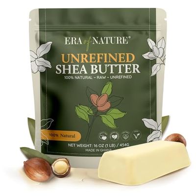 era of nature Organic Unrefined Raw AFRICAN IVORY WHITE SHEA BUTTER, for Dry Skin Base Beauty, Use Alone or in DIY Body Butters, Soaps &amp; Lotions - 1lb