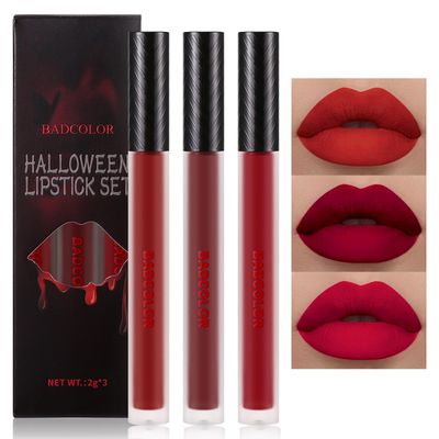 3 Colors Red Matte Liquid Lipstick Set, Burgundy Ruby Red Lip Gloss for Women, Vampy Halloween Makeup, High Impact Long Lasting Lip Stain Velvet Nonstick Cup Smudge Proof &amp; Waterproof Lip Tint