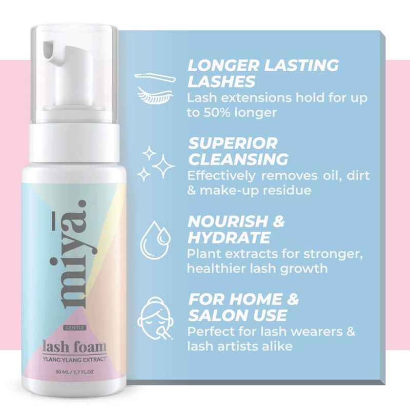 Eyelash Extension Cleanser  Rose Gold Mascara Wand &amp; Brush | Eyelid Cleanser | Lash Bath | Paraben &amp; Sulfate Free Makeup Remover Lash Cleanser for Extensions | Salon &amp; Home | Miya Lash Shampoo 50ml