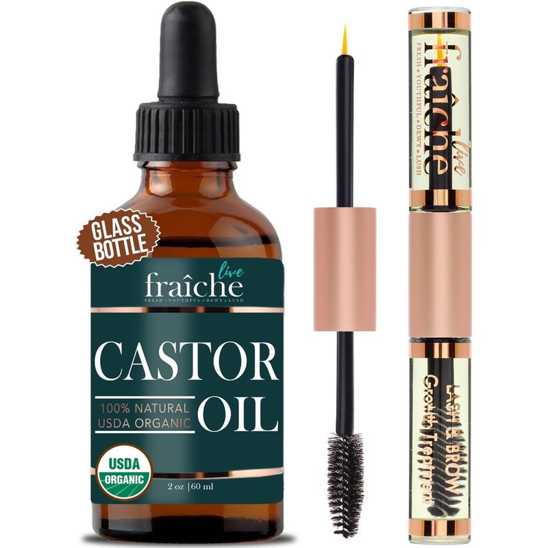Organic Castor Oil for Face (2oz)  FREE Filled Mascara Tube, 100% Pure USDA Eyebrow Eyelash Growth Serum, Cold Pressed, Hexane Free Hair Lash Serum