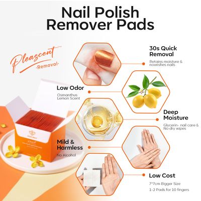 Modelones Nail Polish Remover Pads, Acetone Nail Polish Remover Wipes 50 PCS Professional PleaSCENT Individually Wrapped Wet Wipes Easily & Quickly Lemon Smell Glycerin Moisturizing Big Size Portable