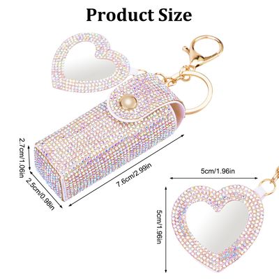 Fantasyon Lipstick Holder with Mirror Leather Diamond Lip Gloss Bag Chapstick Holder Keychain Portable Lip Balms Holder for Women Girl Travel Lipgloss Coins Storage Holder for Purse(Color)