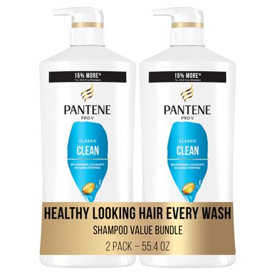 Pantene Classic Clean Shampoo Twin Pack, Pro-V Nutrients for Dry, Color-Treated Hair, Healthy Looking Hair Every Wash, Antioxidant-Rich, 27.7 Fl Oz Each  Miracle Rescue Shot (0.5 Oz)