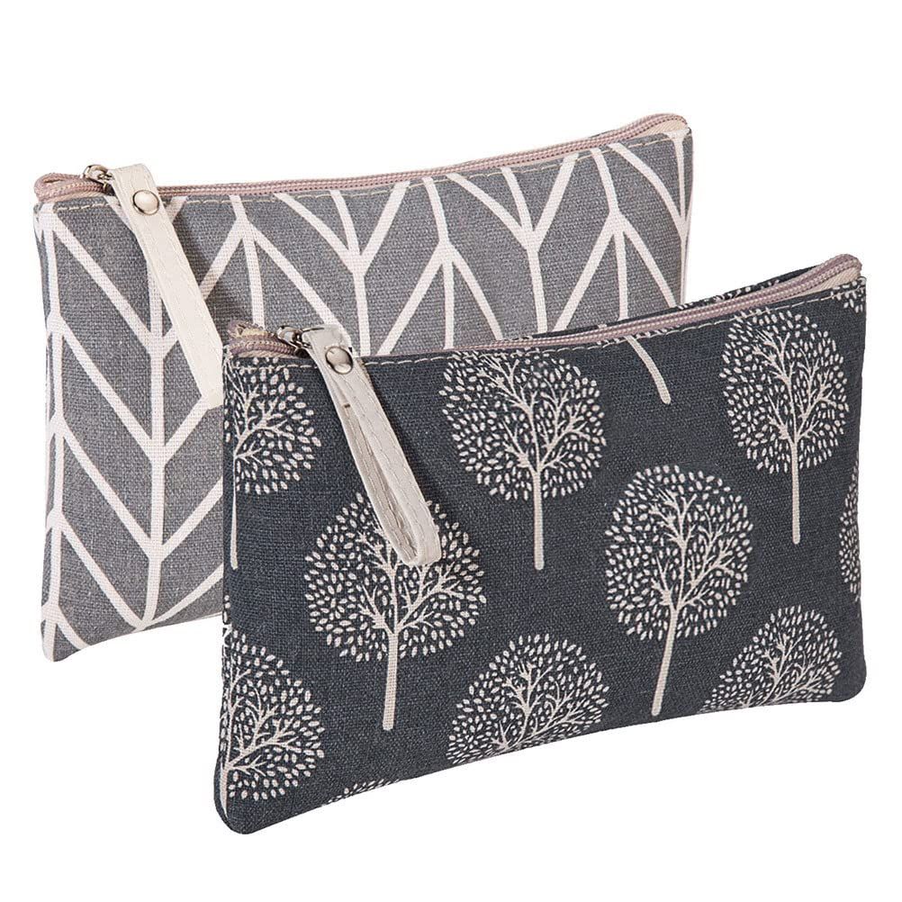 SUMAJU 2 Pcs Canvas Cosmetic Bag, Multi-Function Small Zipper Pouch Cute Makeup Pouch Travel Toiletry Bag Travel Size Toiletries Christmas Stocking Stuffers Gifts for Women,8.6  5.5 In