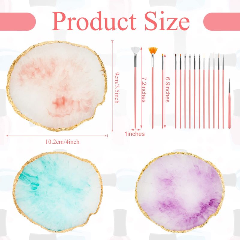 3 Pieces Nail Palettes Nail Mixing Palette Polish Color Mixing Plate Golden Edge Resin Nail Holder Nail Display Cosmetic Mixing Tools (Round Shape)