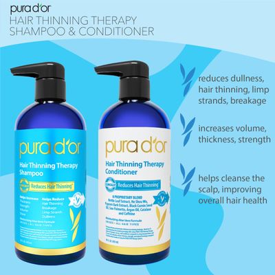 PURA D'OR Hair Thinning Therapy Biotin Shampoo and Conditioner Set, CLINICALLY TESTED Effective Results, DHT Blocker Hair Thickening Products For Women &amp; Men, Natural Routine, Color Safe, 16oz x2