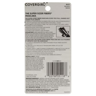 COVERGIRL Super Sizer Fibers Mascara, Black 805, 0.35 Ounce (Packaging May Vary) Volumizing Mascara with Brush