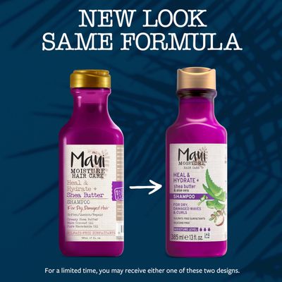 Maui Moisture Heal & Hydrate Shea Butter Shampoo to Repair & Deeply Moisturize Tight Curly Hair with Coconut & Macademia Oils, Vegan, Silicone, Paraben & Sulfate-Free, 13 fl oz