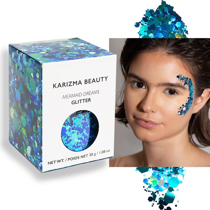 KARIZMA Mermaid Body Glitter. 30g Chunky Face Glitter, Hair Glitter, Eye Glitter and Body Glitter for Women. Rave Glitter, Festival Accessories, Cosmetic Glitter Makeup. Loose Glitter Set