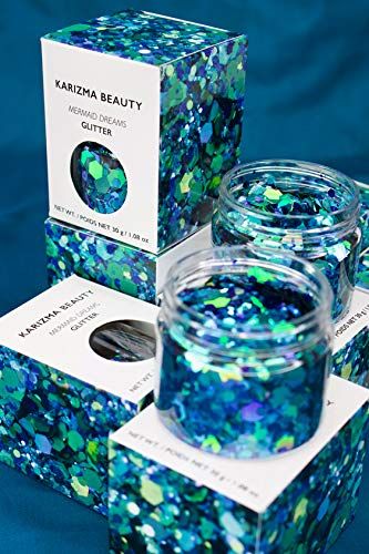 KARIZMA Mermaid Body Glitter. 30g Chunky Face Glitter, Hair Glitter, Eye Glitter and Body Glitter for Women. Rave Glitter, Festival Accessories, Cosmetic Glitter Makeup. Loose Glitter Set