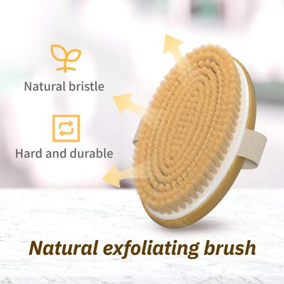 Metene Dry Brushing Body Brush with Soft and Stiff Natural Bristles, Body ExfoliatingMassage Scrub Brush for Cellulite and Lymphatic, Improve Your Circulation, 2 Pack