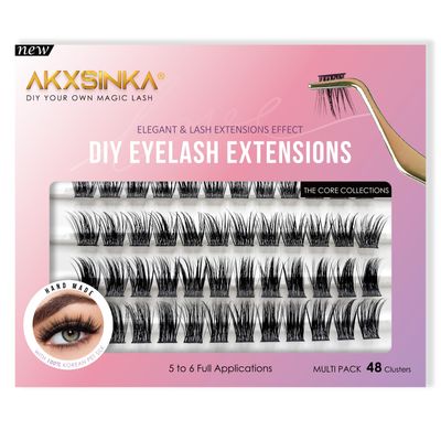 AKXSINKA Cluster Lashes, C Curl DIY Lash Extensions, Weightless Thinnest Lash Bands Multipack of 48 Wispy at home Cluster Eyelash Extensions