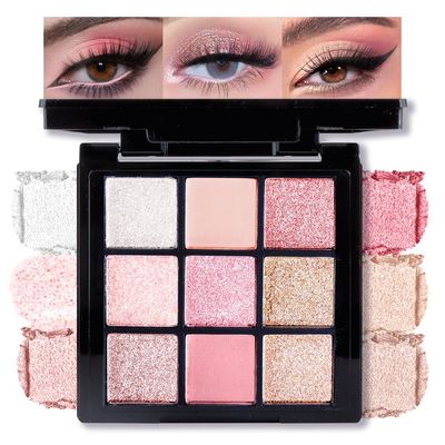 AMY&#39;S DIARY Matte Shimmer Light Deep Pink Eye Shadow Palette Makeup,Eyeshadow Long Lasting Waterproof Cruelty-Free, 9 Blendable Shades in Smooth Finishes with Gorgeous Pearls for Girls (Pink)