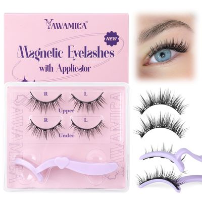 Yawamica Magnetic Eyelashes without Eyeliner Reusable Magnetic Lashes with Applicator Natural Magnetic False Eyelashes No Glue Needed Eyelashes Magnetic Lashes Natural Look