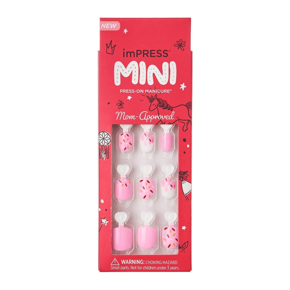 KISS imPRESS No Glue Mani Press On Nails, Mini Press-On Manicure for Kids, &#39;Super Duper&#39;, Pink, Kids Size, Squoval Shape, Includes 20 Fake Nails with Removable Application Tabs, 1 Mini File