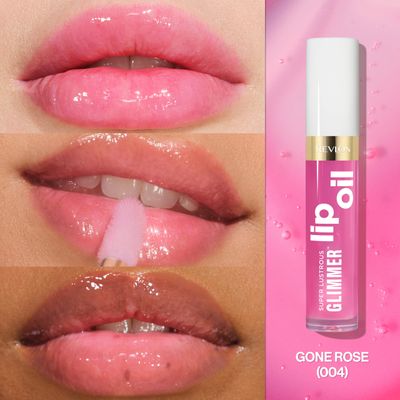 REVLON Super Lustrous Glimmer Lip Oil, Moisturizing Tinted Lip Makeup, Shiny Finish, Made with Nourishing Oils &amp; Antioxidants, Gone Rose, 0.13 fl oz
