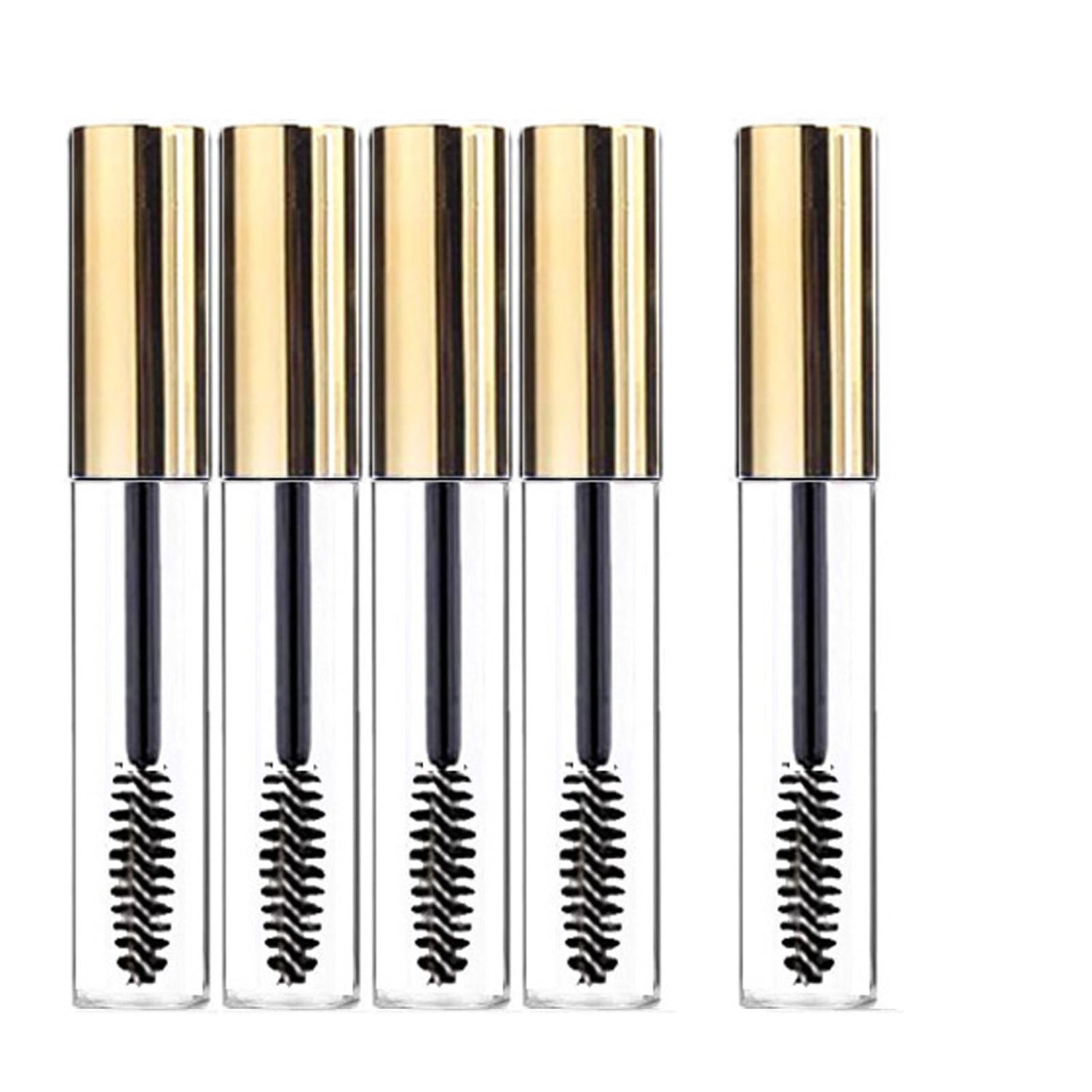 KEAIYYJ Empty Mascara Tube and Wand Castor Oil Dispensers Eyelash Brush Spoolies Refillable Cosmetic Containers Bottles Gold 10 ml 5 Pack