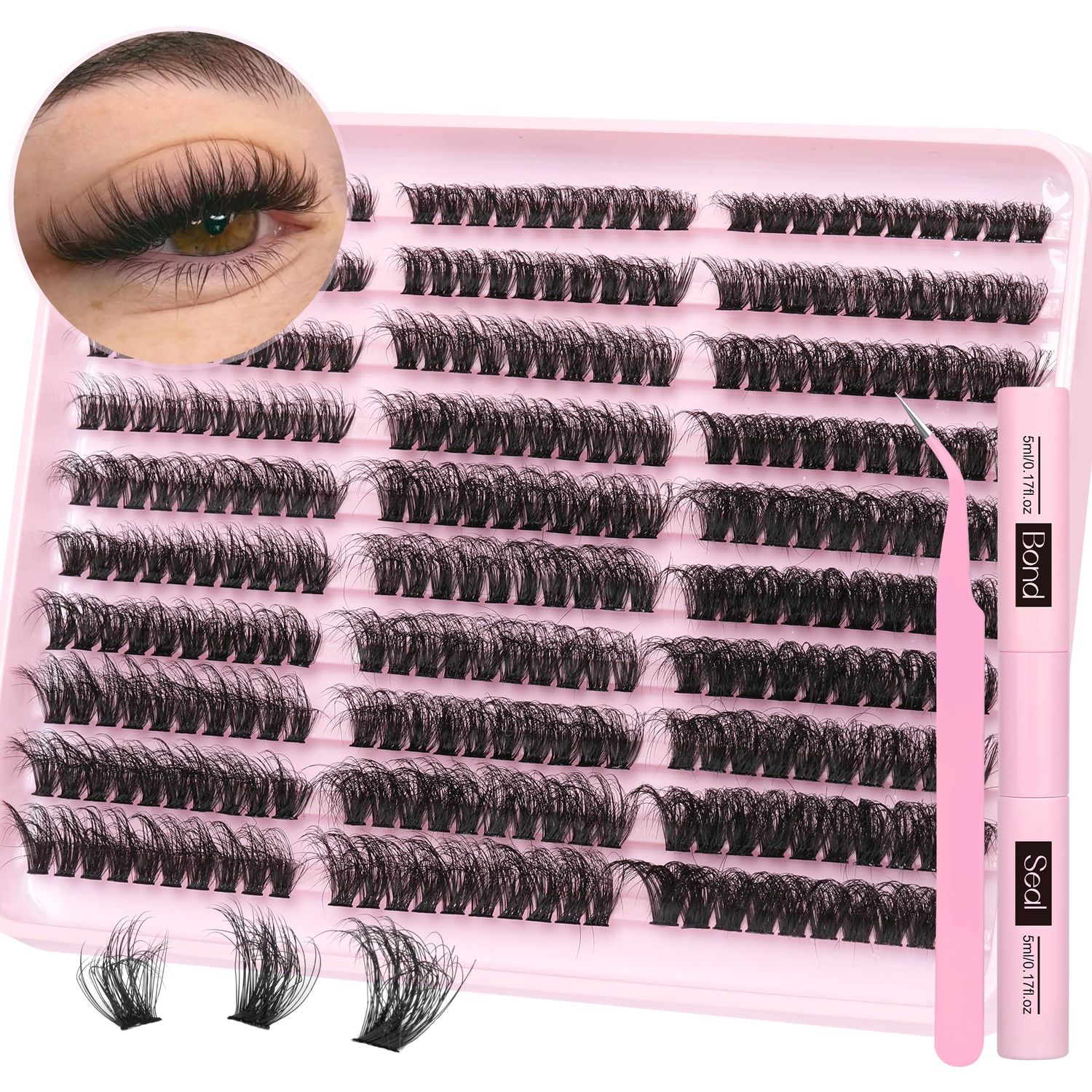 Fluffy Lash Extension Kit 60D80D100D Lash Clusters Thick Eyelash Extension Kit 10-18mm Individual Lashes Kit 300PCS Eyelashes Extension with Bond and Seal and Lash Extension Tweezers by TNFVLONEINS