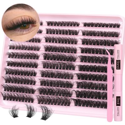 Fluffy Lash Extension Kit 60D80D100D Lash Clusters Thick Eyelash Extension Kit 10-18mm Individual Lashes Kit 300PCS Eyelashes Extension with Bond and Seal and Lash Extension Tweezers by TNFVLONEINS