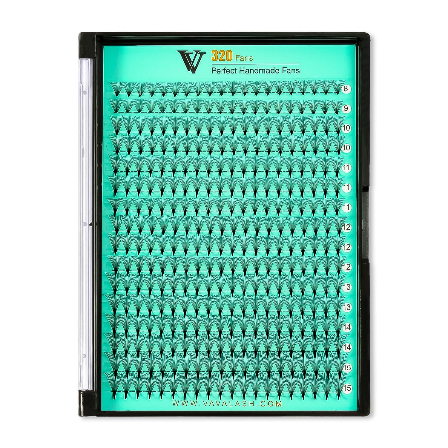 VAVALASH Premade Fans Eyelash Extensions 320 Fans 10D 14D 16D 20D 0.05 0.07 Thickness CD Curl Middle Stem Heat Bonded Premade Fans Russian Volume Lash Extensions (320 Fans-14D-0.05-C-8-15mm)