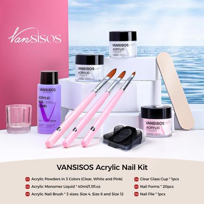 Acrylic Nail Kit for Beginners Clear White Pink Acrylic Powder and Liquid Set Professional Nails Kit Acrylic Set with Acrylic Nail Brushes for Home DIY