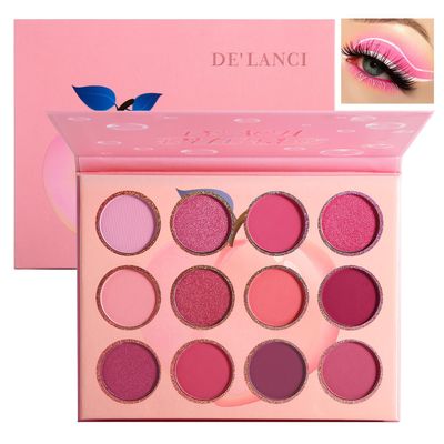 BEUSELF DE&#39;LANCI Pink Eyeshadow Palette,12 Colors Peach Matte &amp; Shimmer High Pigmented Mini Makeup Eyeshadow Pallet,Warm Natural Blendable Long-Lasting Waterproof Small Pallets Eyeshadow
