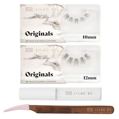 Lilac St - Originals Starter Kit - Includes Natural Faux Eyelash Clusters (10mm &amp; 12mm), Clear Lash Glue, &amp; Lash Applicator - Lightweight &amp; Lifelike - Lasts 10 Days - Cruelty Free, Vegan - 20 Lashes