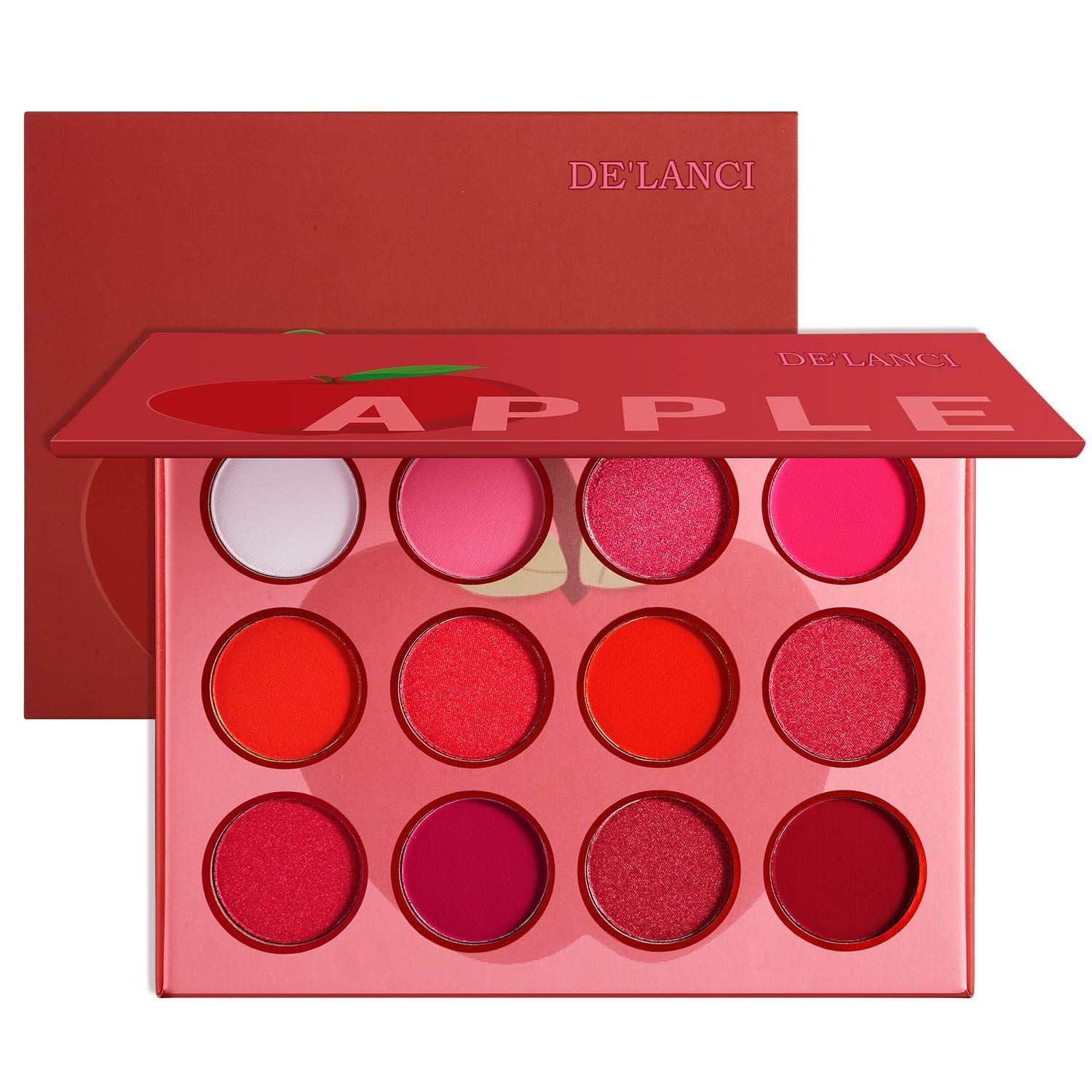 Red Pink Eyeshadow Palette, DELANCI Professional Matte Shimmer High Pigmented 12 Colors Eye Shadow Makeup Pallet, Waterproof Blendable Small and Cute Eye Shadow Makeup Pallete, Vegan and Cruelty Free