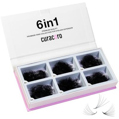 Curacoro Promade Mix 1500 Fans - Handmade Volume Eyelashes, Multi Selections From 5D To 12D, C CC D Curl, Thickness 0.030.1 mm, 9-18mm Length, Long Lasting &amp; Easy Application (8D-0.05 C, 9-14mm)