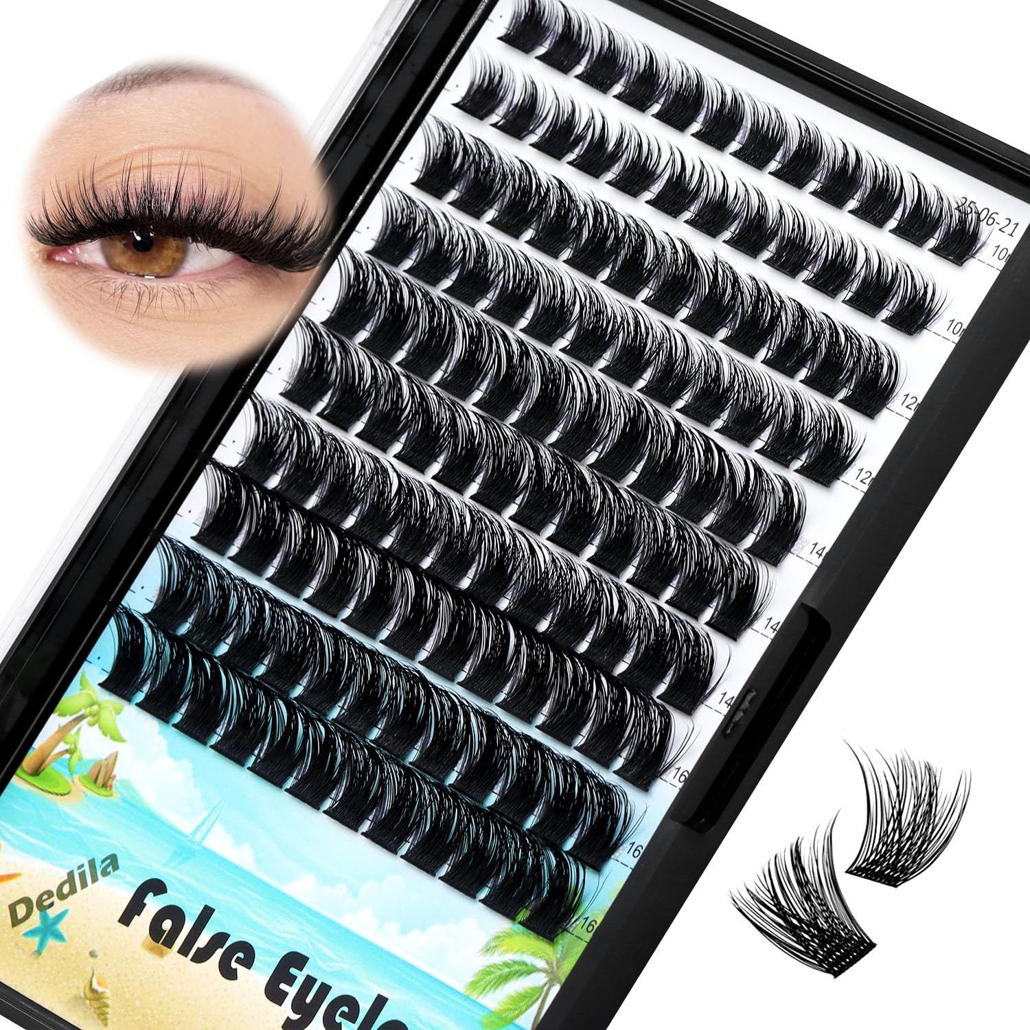 Dedila Large Tray -Wide Stem Mixed 10-12-14-16mm12-14-16mm14-16-18mm Cluster Eyelashes Home DIY Lashes Extensions D Curl Thickness 0.07mm Individual False Eyelashes (Mixed 10-12-14-16mm)