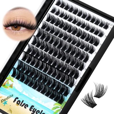 Dedila Large Tray -Wide Stem Mixed 10-12-14-16mm12-14-16mm14-16-18mm Cluster Eyelashes Home DIY Lashes Extensions D Curl Thickness 0.07mm Individual False Eyelashes (Mixed 10-12-14-16mm)