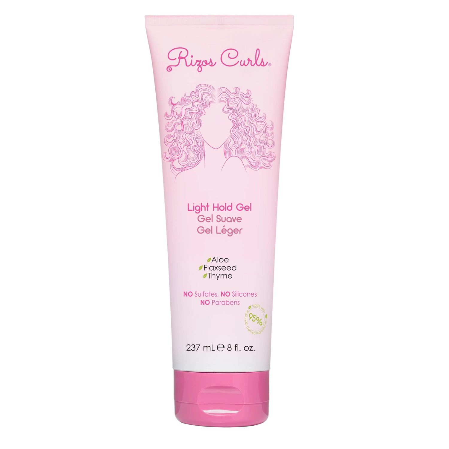 Rizos Curls Light Hold Gel, Defines with Flexible Hold, Flake-Free and Frizz-Free Voluminous Curls, Moisturize and Combat Humidity with Aloe Vera &amp; Flaxseed, For All Curl Patterns 2a - 4c, 8 oz