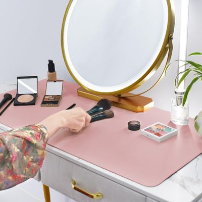 Makeup Mat for Vanity Top Protector,Dresser Protector Top Vanity Essentials,Craft Mats to Protect Table,Nail Art Table Mat,Vanity Desk Cover Pads, Dresser Cover Top Mats,31.5x15.7in (Pink &amp; Silver)