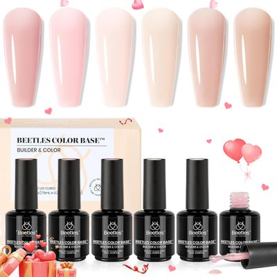 Beetles Base Color Gel Nail Polish, 6 Colors Nude Gel Polish Pink Peach Nail Polish Neutral Sheer French Tips Base Colors for Nails Rubber Base Soak Off Nail Art Design Valentine&#39;s Day Gifs for Women