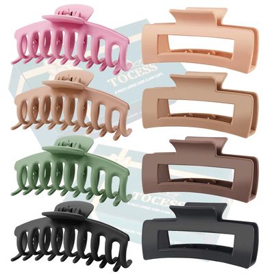 TOCESS 8 Pack Big Hair Claw Clips for Women Large Claw Clip for Thin Thick Curly Hair 90&#39;s Strong Hold 4.33 Inch Nonslip Matte Jumbo Hair Clips (8 Pcs)