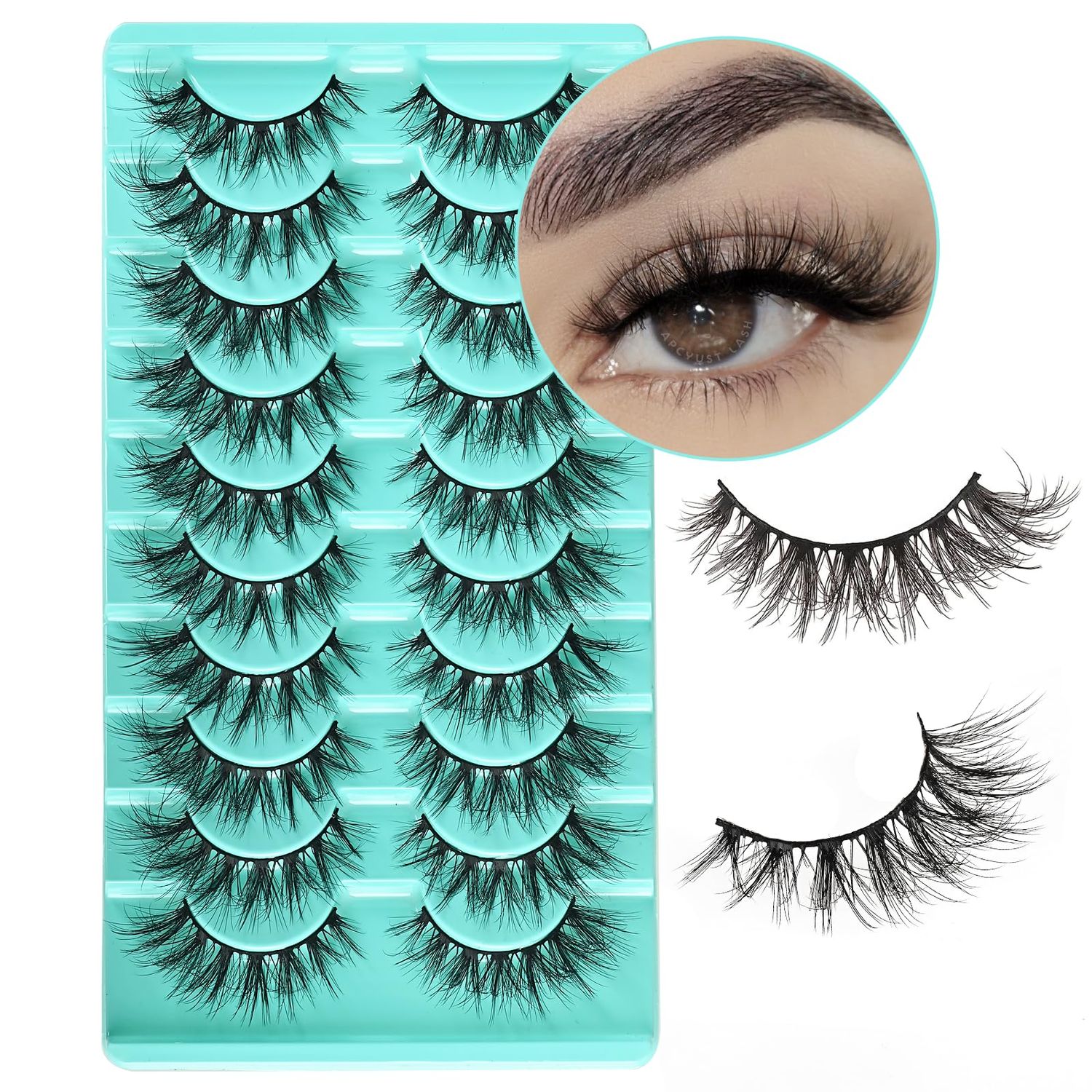 APCYUST Mink Lashes Wispy Eyelashes 10 Pair Natural Fake Lash Pack Fluffy Lashes False Short Strips Eyelash Reusable 3D Cat Eye Pestaas Cluster Set that Looks Like Extensions for Daily Makeup