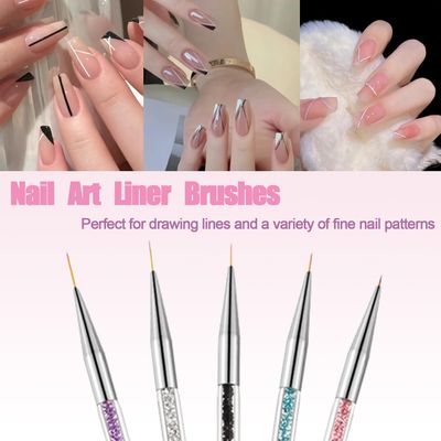 AIBEE Nail Art Brushes, 5pcs Nail Liner Brushes Double-Ended Acrylic Nail Brush 57101215mm Nail Art Striping Brushes and Nail Dotting Pens for French Nail Tip