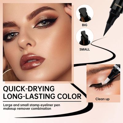 HOSAILY Black Eyeliner Stamp Quick Fix Makeup Cleanser Eraser Pen Set, Big Small Winged Eyeliner Stamp Cat Eye Stencil Tool, Makeup Corrector Pen for Eyeliner Lipstick Mascara with 3 Replacement Heads
