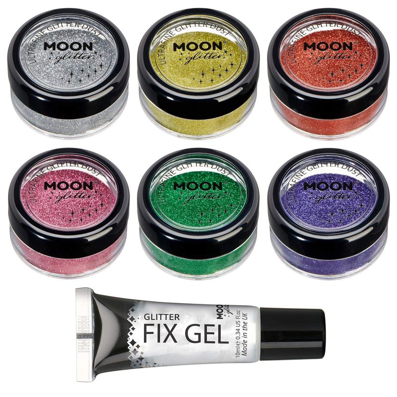 Classic Ultrafine Glitter Dust by Moon Glitter - 100% Cosmetic Glitter for Face, Body, Nails, Hair and Lips - 0.17oz - Set of 6