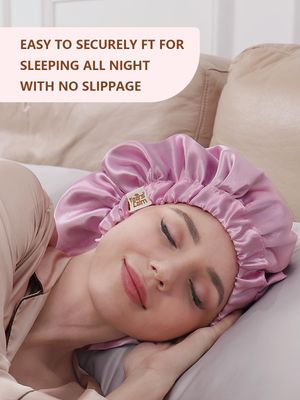 Years calm Silk Bonnet for Sleeping Women, Double Layer Soft Ajustable Elasticity Band Satin Bonnet for Sleeping Hair - Sleep Shower Caps (Pink, One Size)