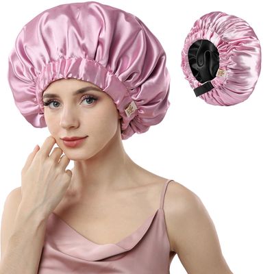 Years calm Silk Bonnet for Sleeping Women, Double Layer Soft Ajustable Elasticity Band Satin Bonnet for Sleeping Hair - Sleep Shower Caps (Pink, One Size)