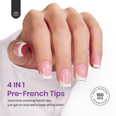 Beetles French Tip Press On Nails Valentines Day Gifts for Her 150 Pcs Pink Short Square Press On Nails 4 in 1 Nail Tips, Pre-Applied Primer &amp; Base Coat, No File Need DIY Manicure for Nail Extension