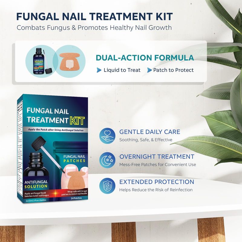 Toenail Fungus Treatment Extra Strength Kit Nail Repair Liquid Solution and Patches - Nighttime Nail Patches Renewal - Fast Acting Drops with Undecylenic Acid, Natural Oil for Toe Finger Nails