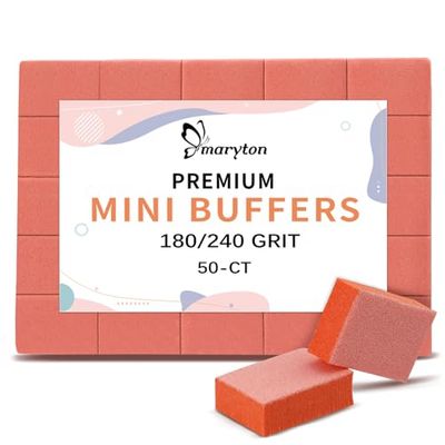 Maryton Mini Nail Buffer Blocks - 180240 Grit Professional Salon Orange Buffers - Buff Nails Prior to Application of Gel Polish, Acrylic, 50 Count