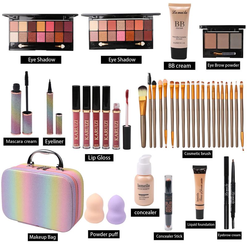 Makeup Set for Girls, Rainbow Makeup Kit, Beauty Boxes with Brushes and Cosmetics, Fashionable Makeup Case Organizer, Pink