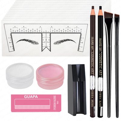 Guapa Complete Brow Mapping Kit - 30PCS Eyebrow Ruler Stickers, Brow Paste, Waterproof Pencils, Brushes, Razor, and Sharpener for Perfect Symmetrical Brows