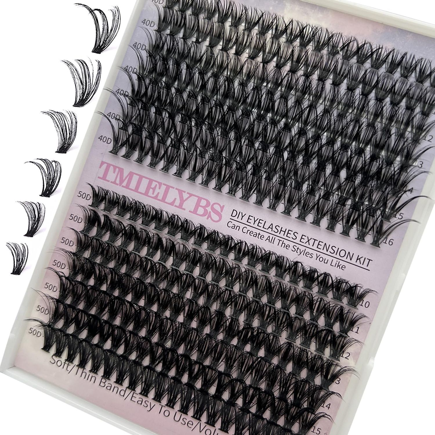 Lash Cluster DIY 280Pcs Mix 40D 50D 10-16MM Individual Lash Extension Cluster Lashes Wispy Fluffy C D Curl False Eyelash Clusters Thin Band Soft to DIY at Home by TIMELABS (40D50D)