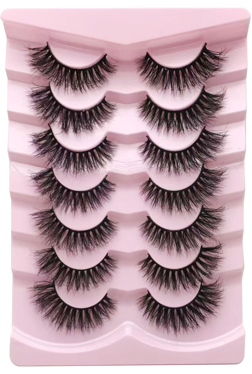 PAVONNE False Eyelashes Fluffy Mink Lashes Cat-Eye Look 15MM Black Wispy Long 8D Volume Fake Eyelash Strips 7 Pairs Pack